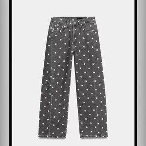ZARA ZW COLLECTION MID-RISE POLKA DOT ANKLE RELAXED JEANS 4